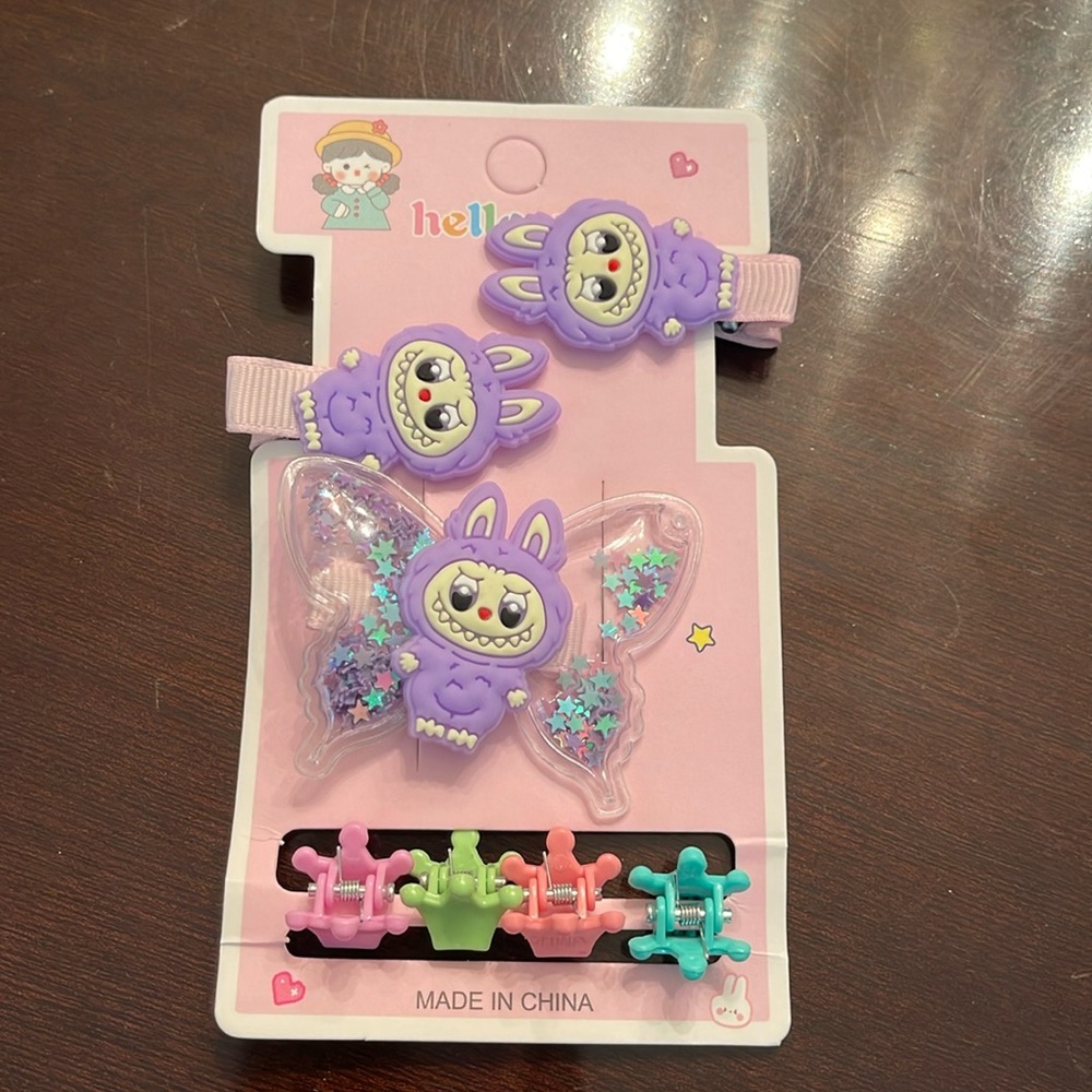 Purple cartoon labubu Hair Clips Set for Kids